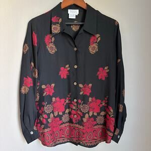 Women's Vintage 90s Tess Silk Floral Top Whimsigoth Button Up Size Large